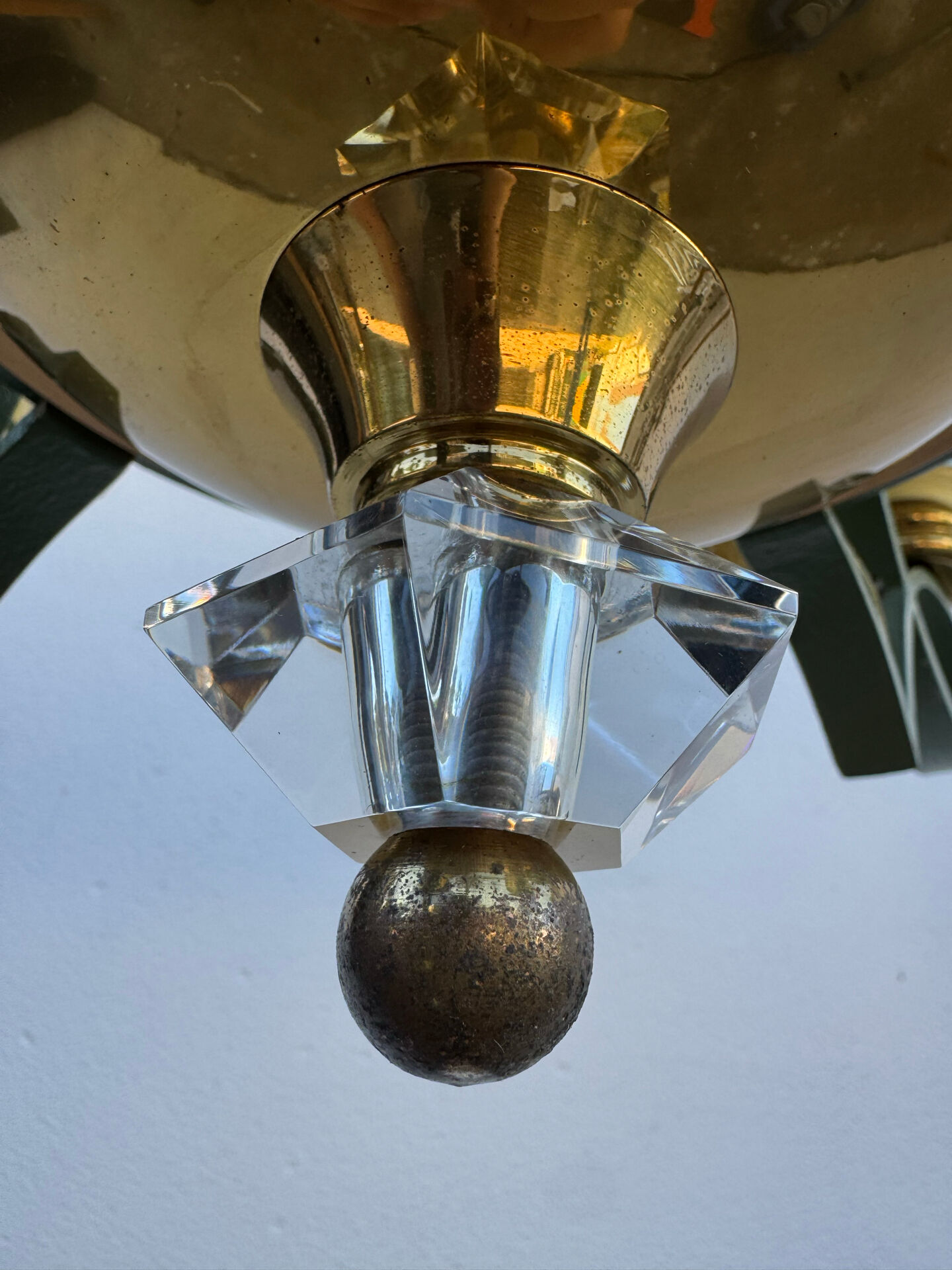 Art Deco brass and glass chandelier