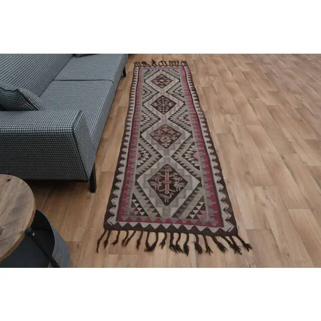 1970s Vintage Turkish Oushak Handmade Wool Cotton Pink Runner Rug 83x276