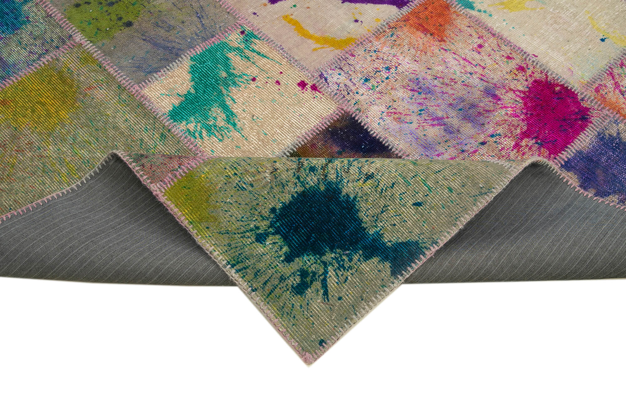 Handmade Anatolian Overdyed 206 cm x 306 cm Multicolor Patchwork Carpet