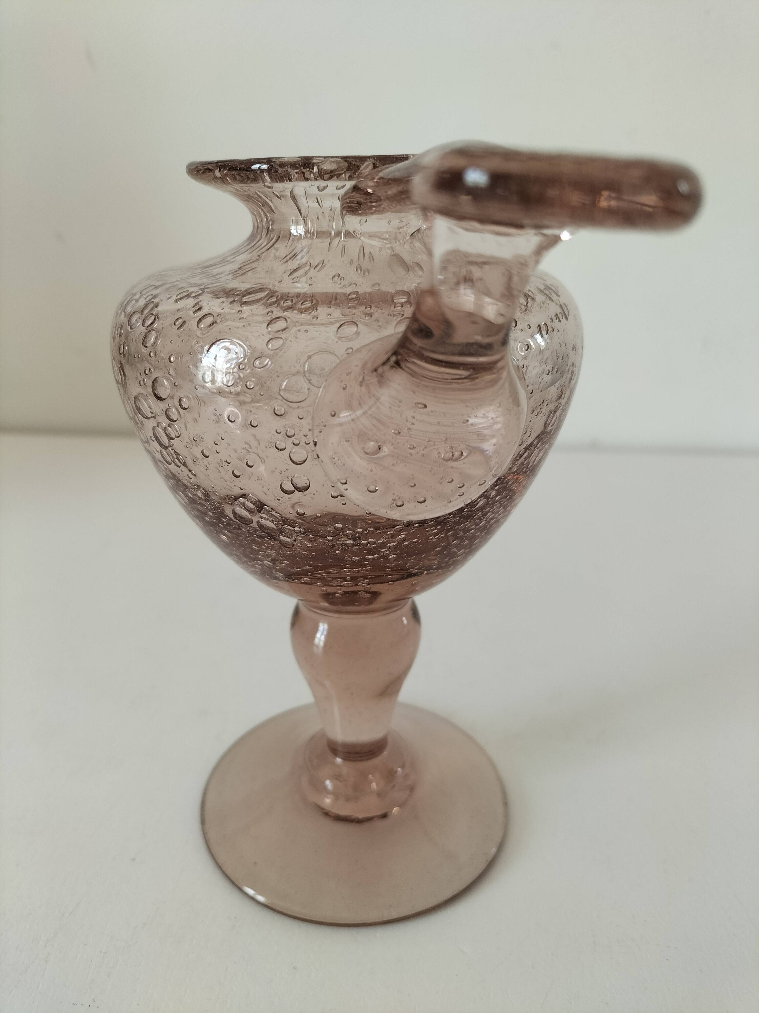 Biot candle holder vase in powder pink blown bubble glass.
