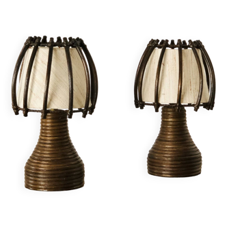 Rattan table lamps by Louis Sognot, France 1950s