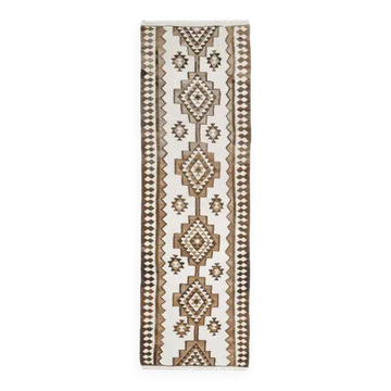 Vintage Turkish Hand-Knotted Wool Cotton White Runner Rug 90x307