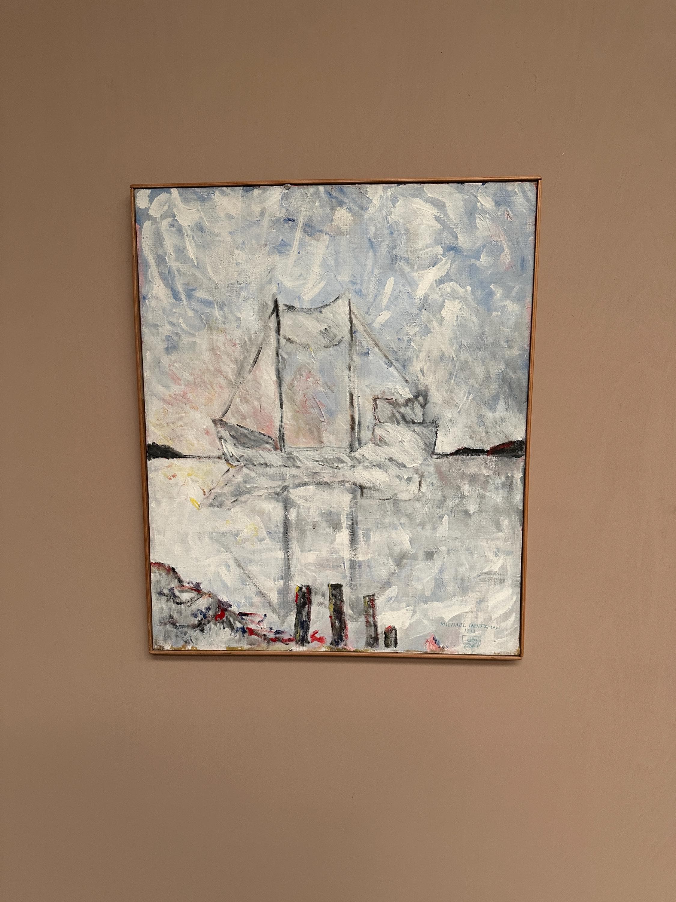 Huile sur toile suédoise – « Silhouette du bateau » par Michael Hertzman