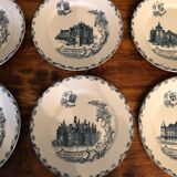 6 flat plates in Clairefontaine earthenware, Terre de Fer, Châteaux collection, 1894-1913