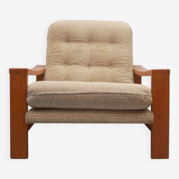 Fauteuil années 1970 beige en chêne