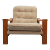 Fauteuil années 1970 beige en chêne