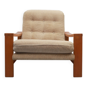 Fauteuil années 1970 beige en chêne