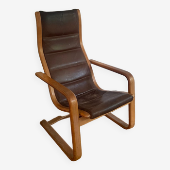 Fauteuil en bois et cuir