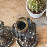Old German bronze candle holders signed initial LR rocaille style XIXth vintage gilded