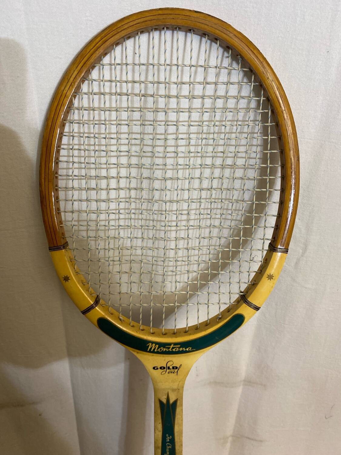 Vintage Montana Gold Seal Wooden Tennis Racket + Rooster Sporting Case
