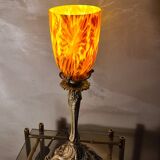 art nouveau rocaille style bronze lamp, superb tulip, 36x15, very good condition