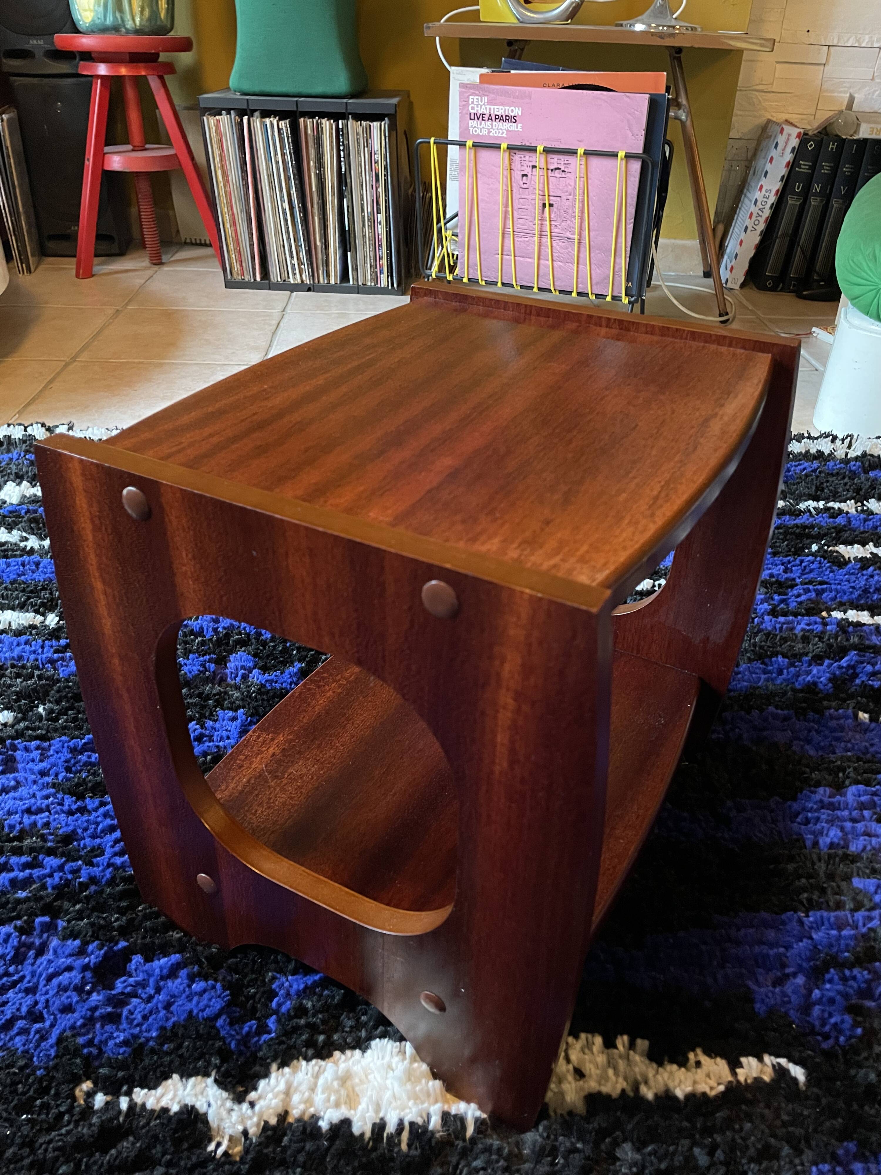 Set of three nesting coffee tables, 1970, dark wood.