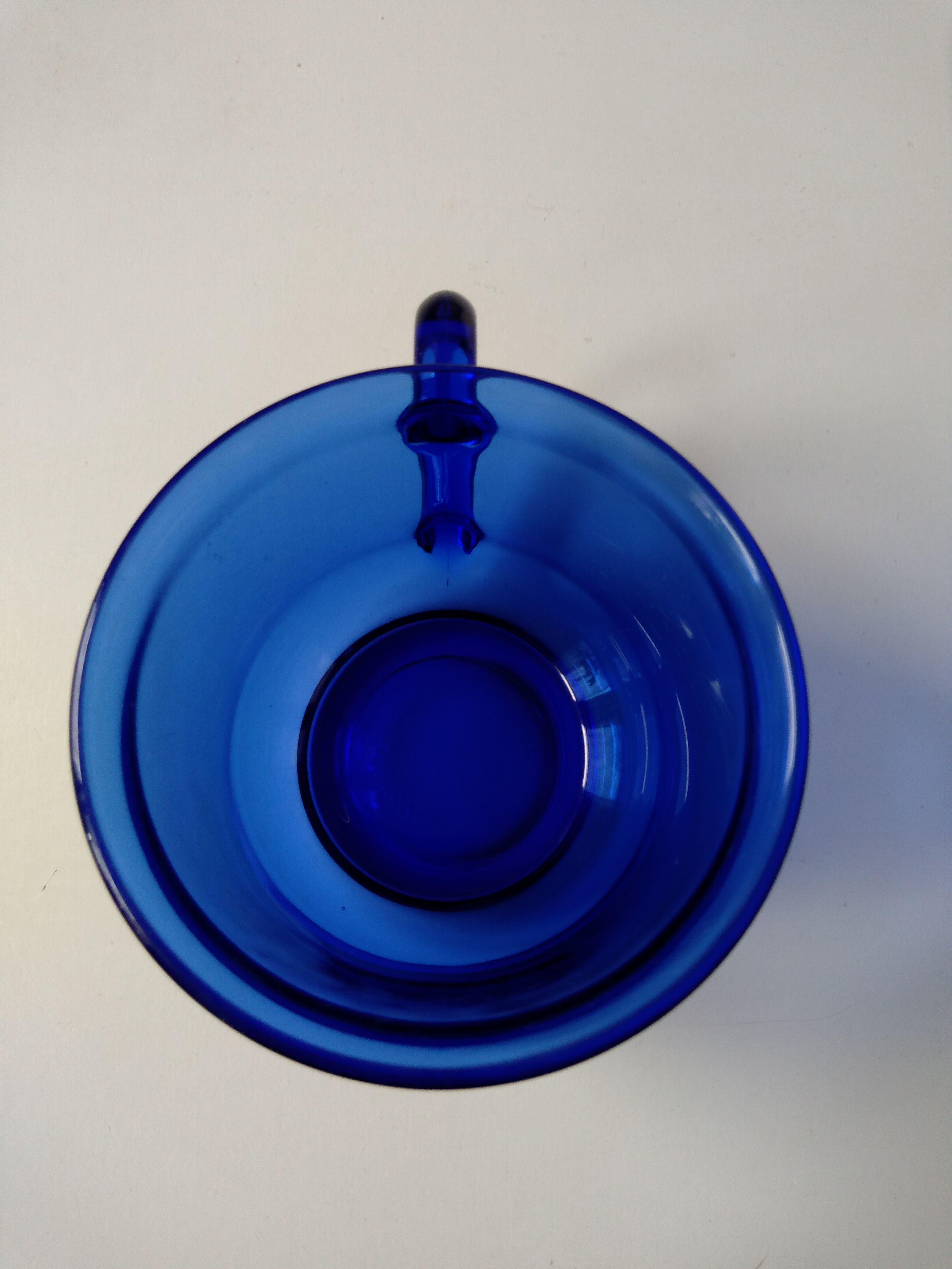 Set of 6 vintage arcoroc transparent Indigo blue glass cups