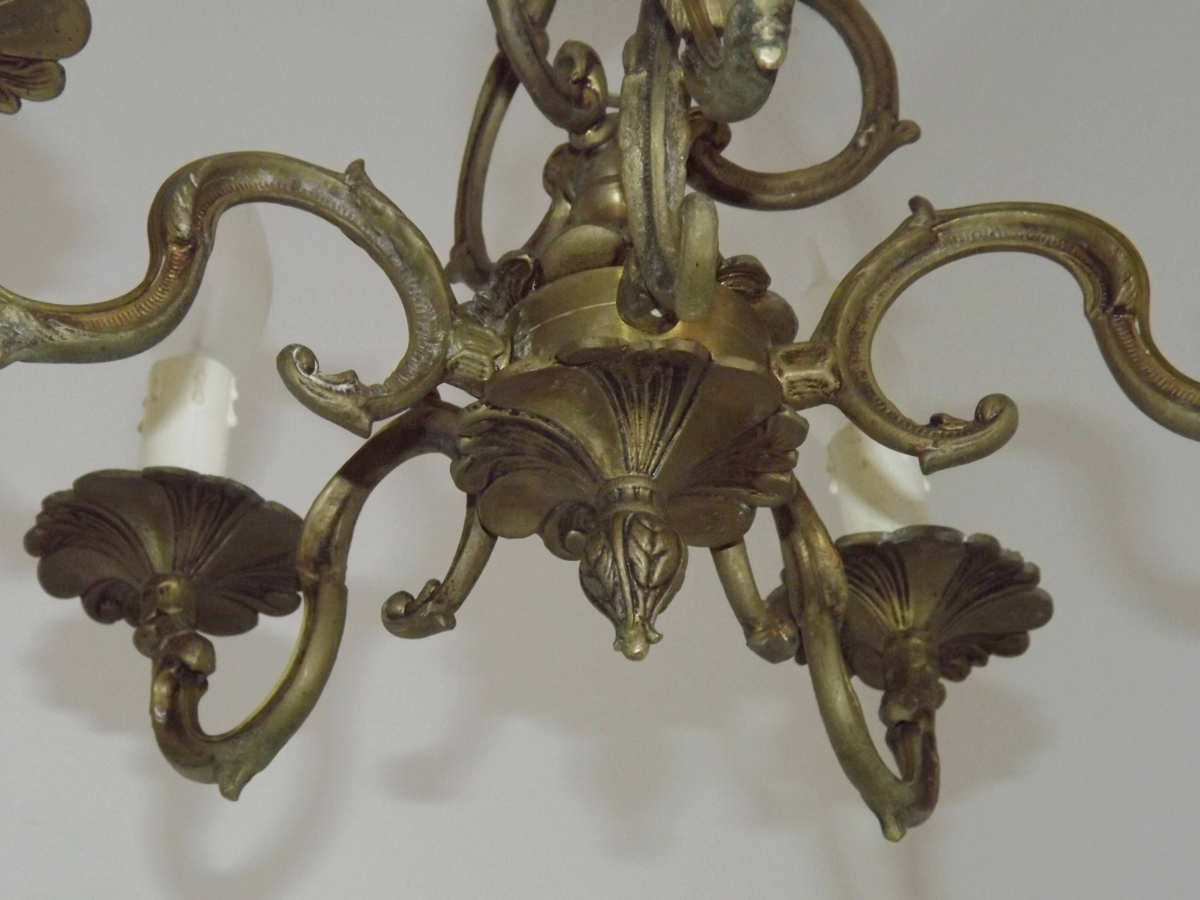 Elegant French Antique Bronze 5 Light 3 Sided Cage Style Chandelier