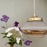 Vintage art deco globe pendant light in white and gold frosted glass