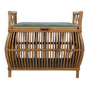 Banc coffre en rotin années 60