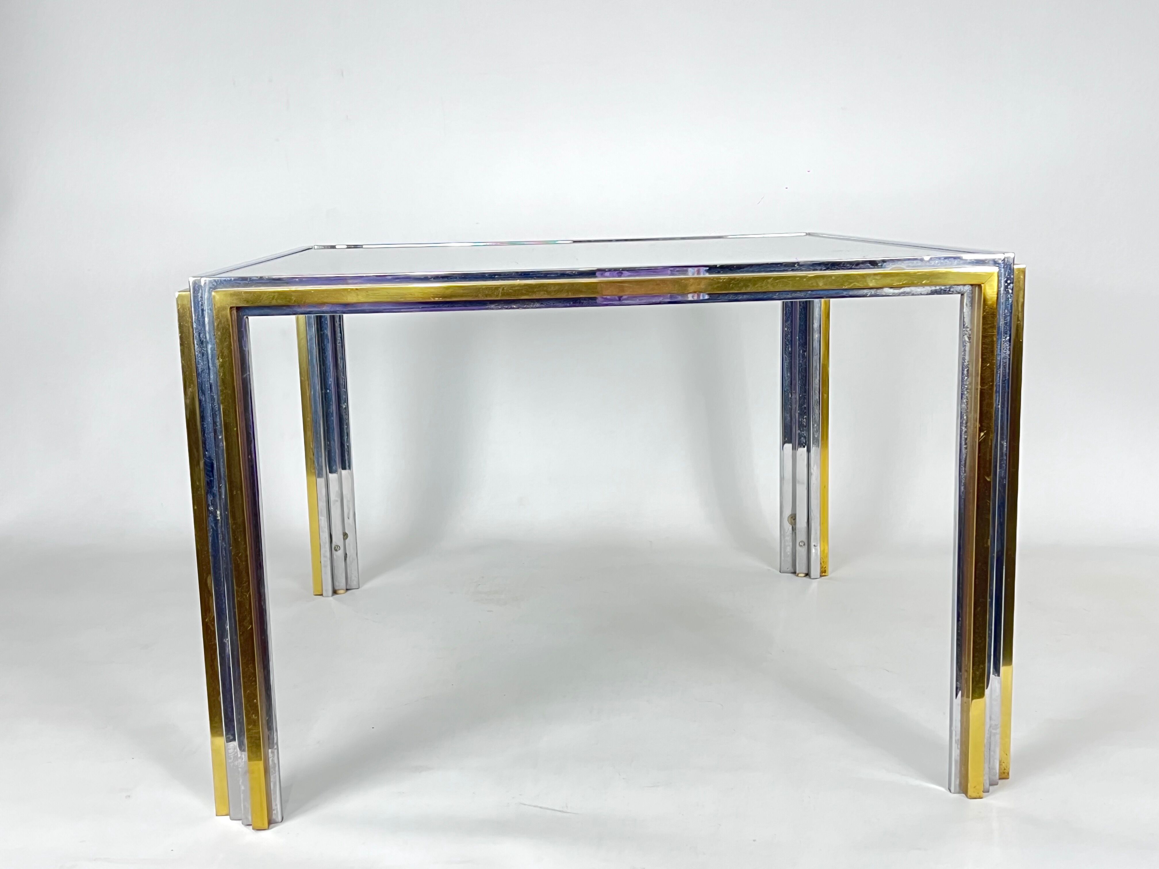 Mid-Century Modern chrome and brass side table, Romeo Rega style. 70s