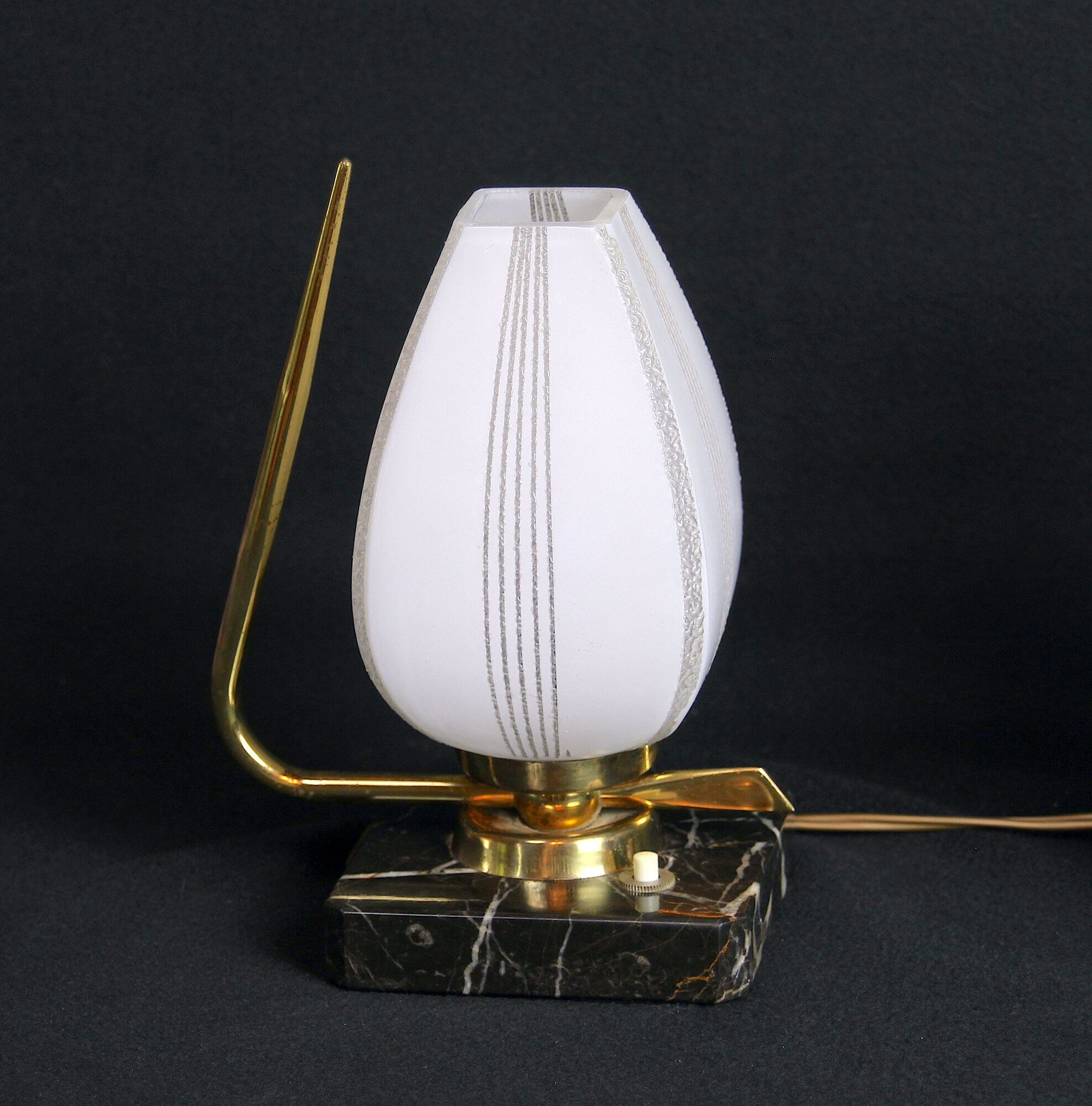 Mid 20th Century Marble Brass and Opaline Bed-Side Lamps, Maison Arlus, France - a Pair