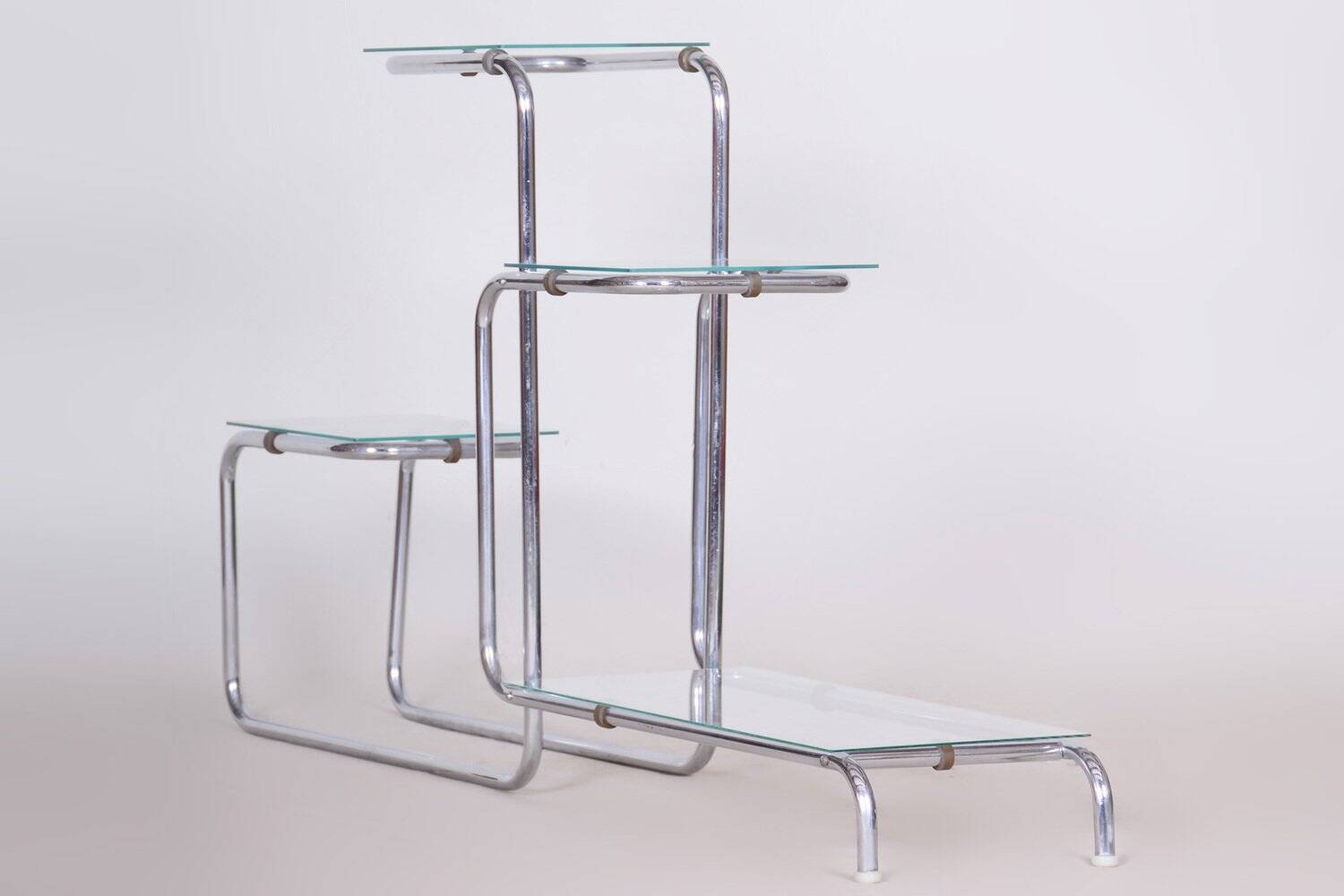 Support de fleurs Bauhaus en chrome et verre, années 1930