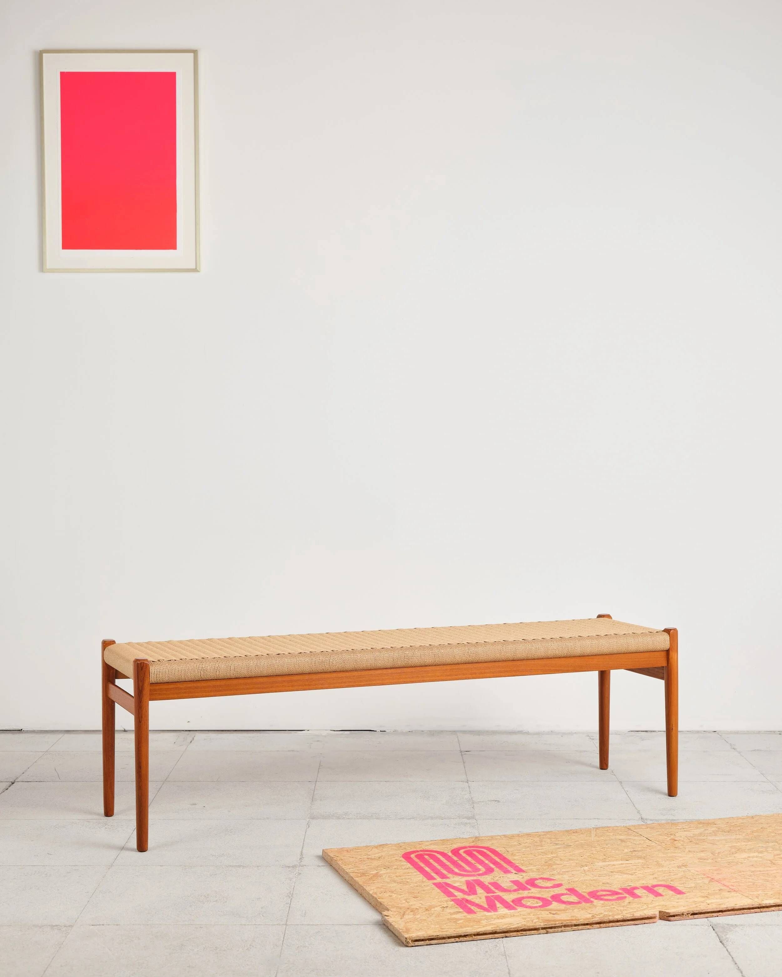 Large teak and rope bench by Niels O. Møller, Denmark, 1960s.