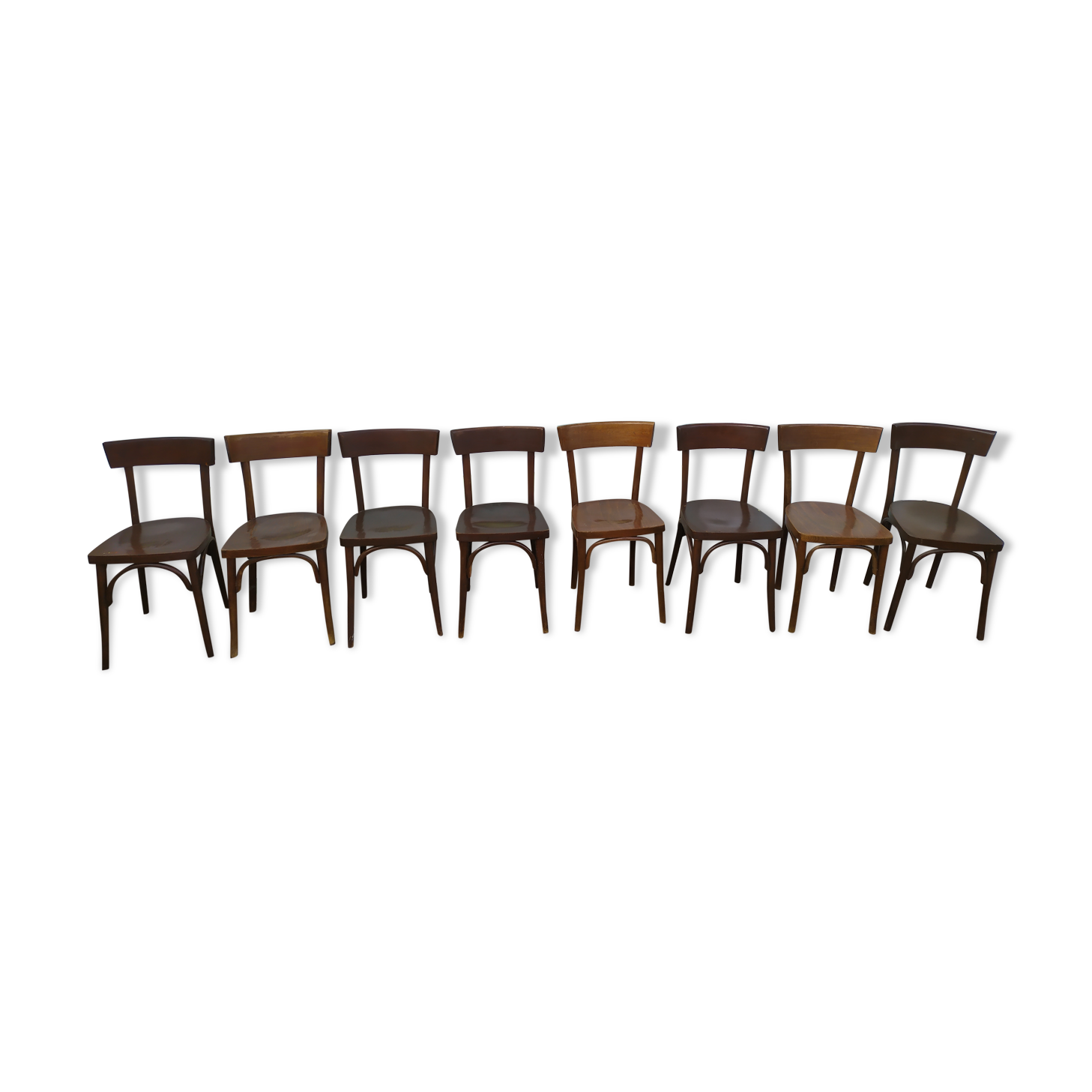 Set of 8 wooden bistrot bar chairs - vintage