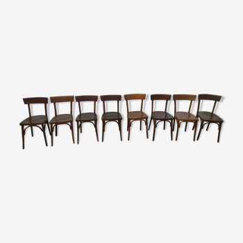 Set of 8 wooden bistrot bar chairs - vintage