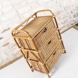 Wicker and rattan chest of drawers with 3 drawers