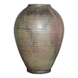 Glazed green ceramic vase signed AB, pottery, flower pot, vase.