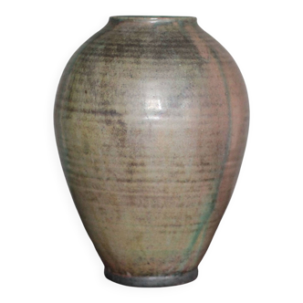 Glazed green ceramic vase signed AB, pottery, flower pot, vase.