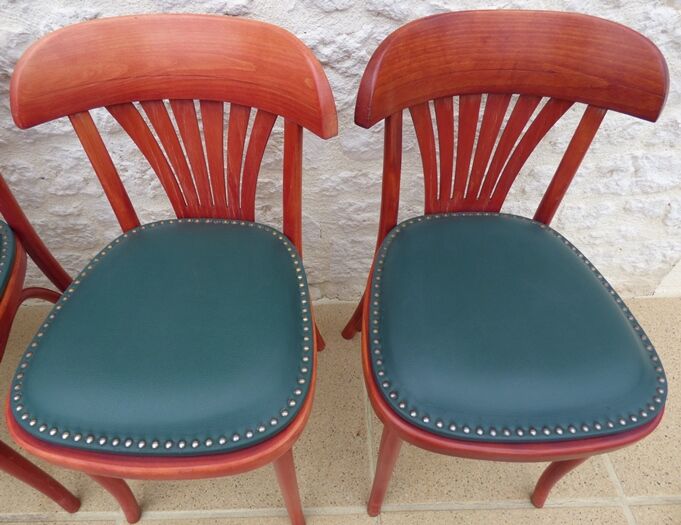 6 professional bar bistro chairs with green imitation seats in their patinas