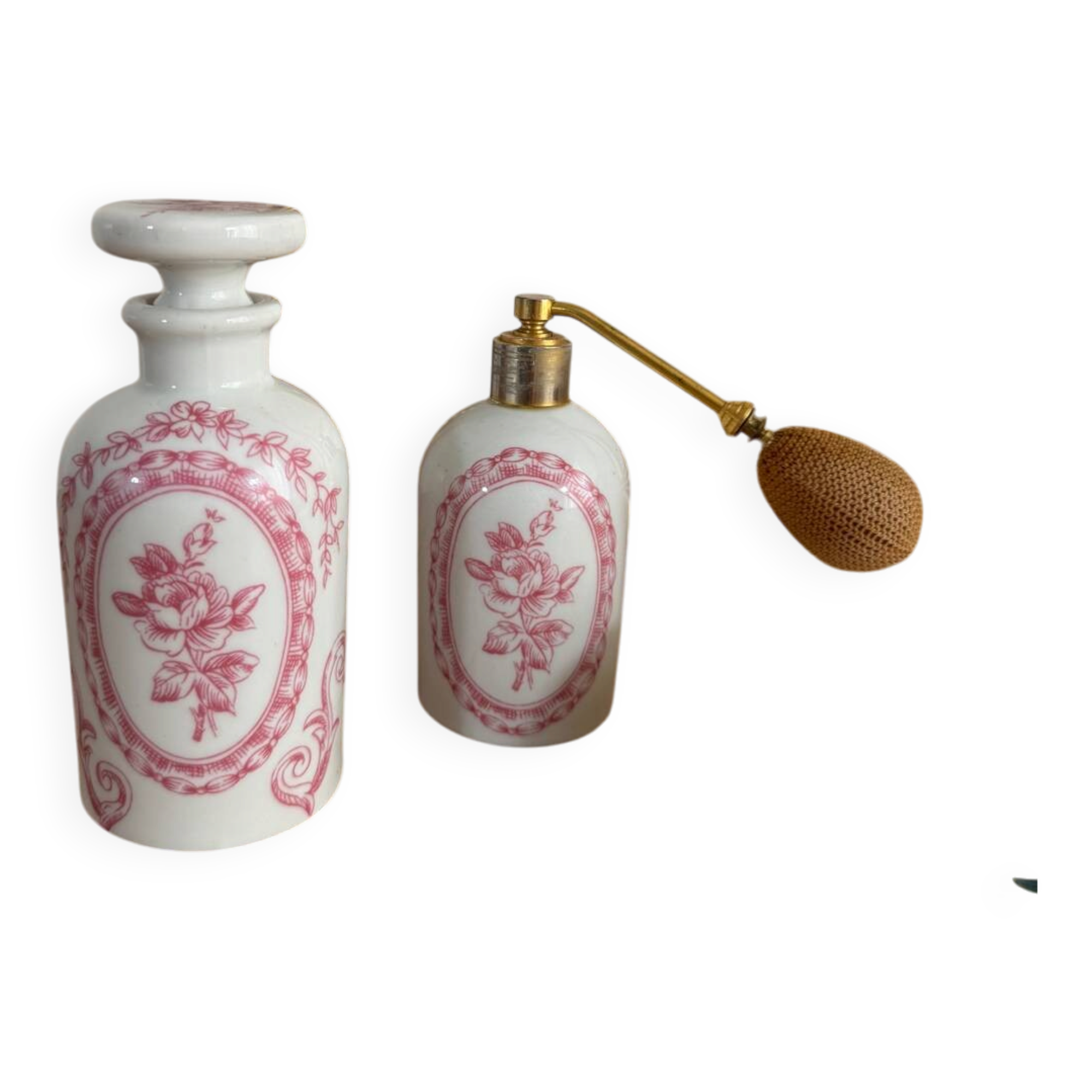 Vintage perfume bottle and spray.