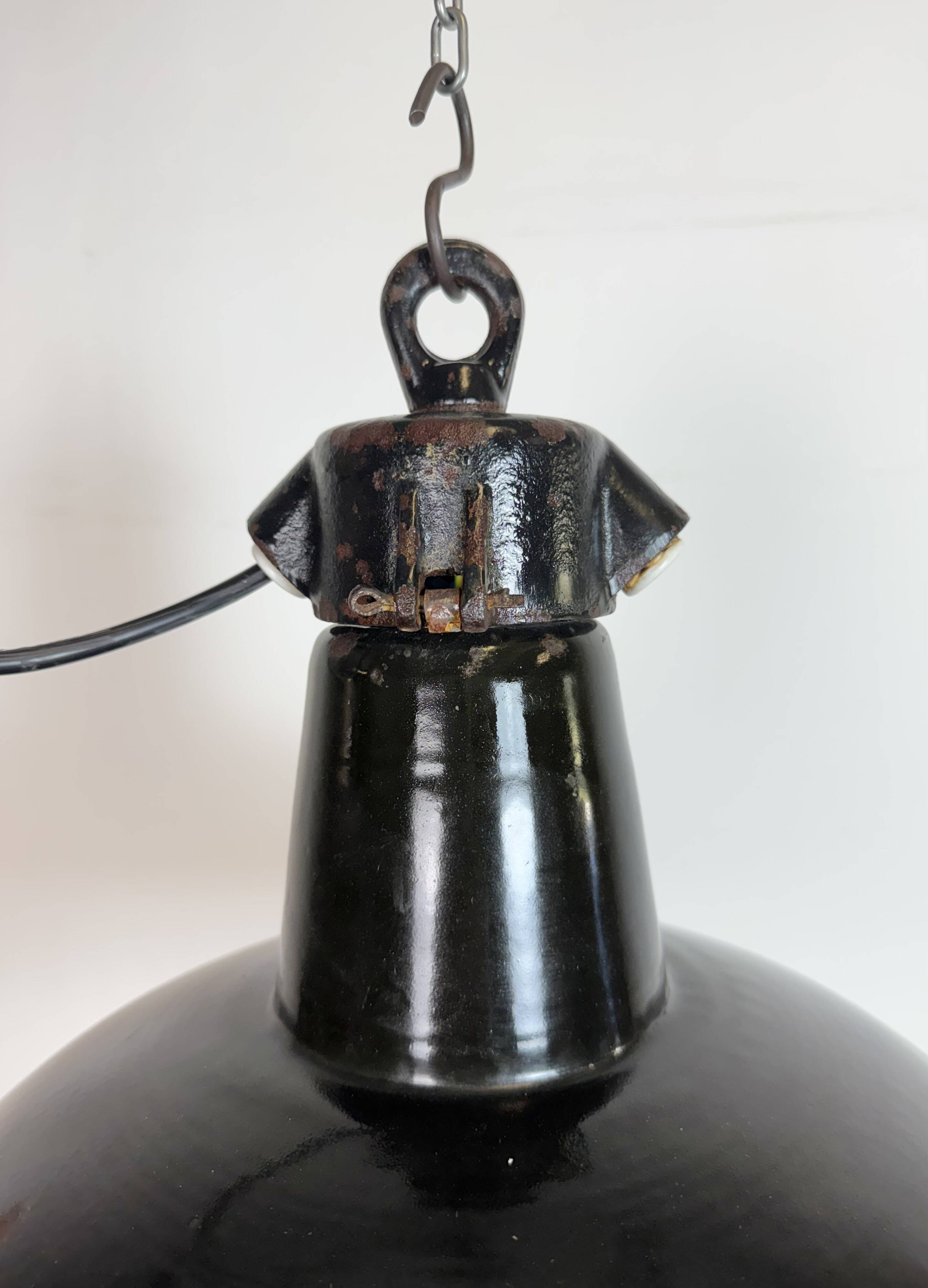 Industrial Black Enamel Factory Lamp with Cast Iron Top, 1950s