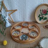 Set tray and 6 under glass bamboo vintage butterflies