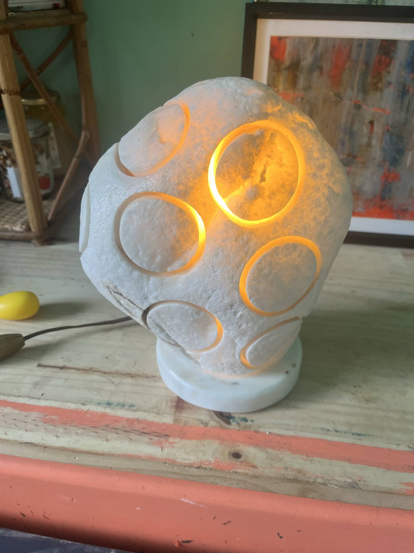 Vintage carved stone mushroom table lamp