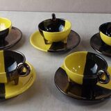 Set of 5 cups + saucers, two-tone ceramic, Luc Lucchesi, by Vall