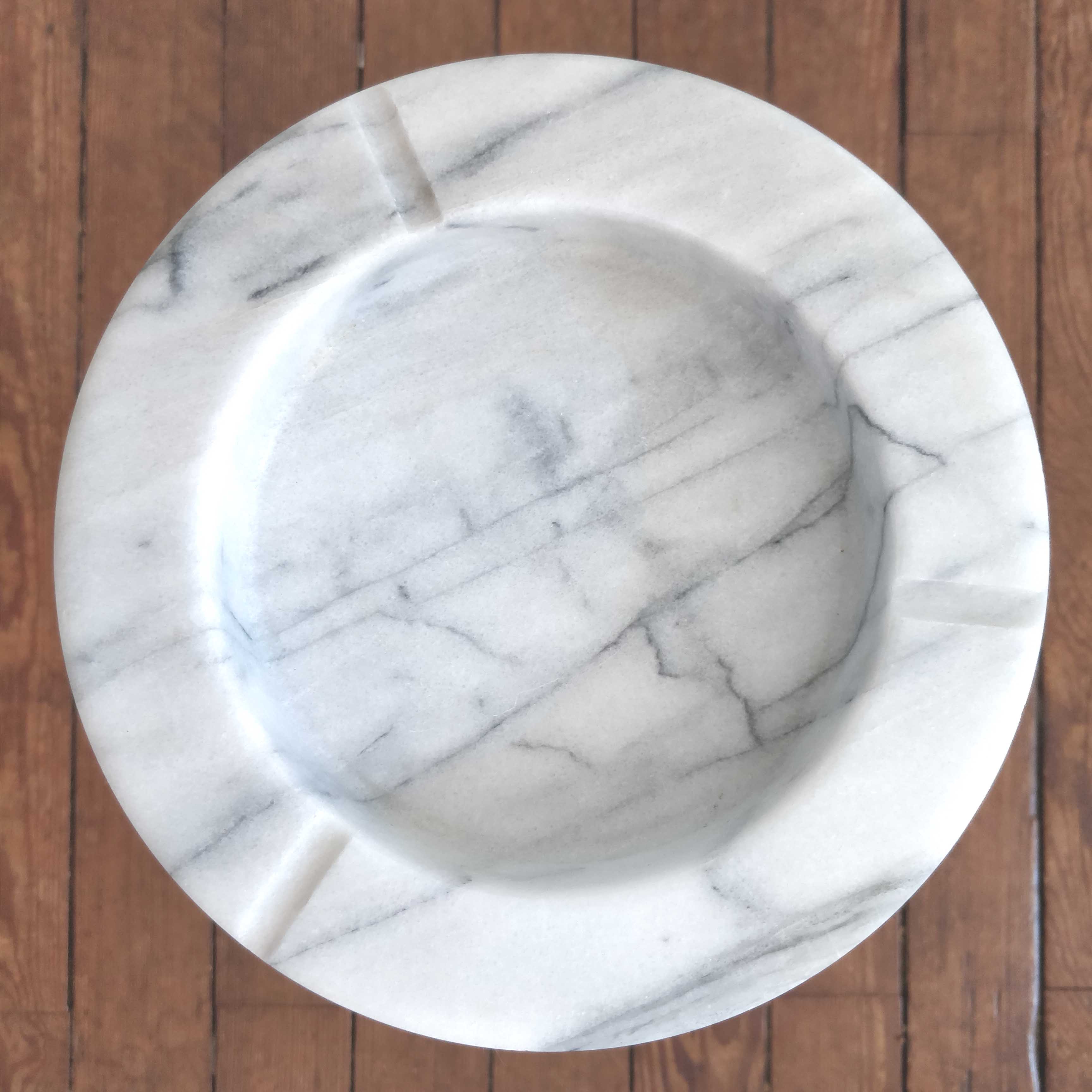 White marble ashtray on brass stand