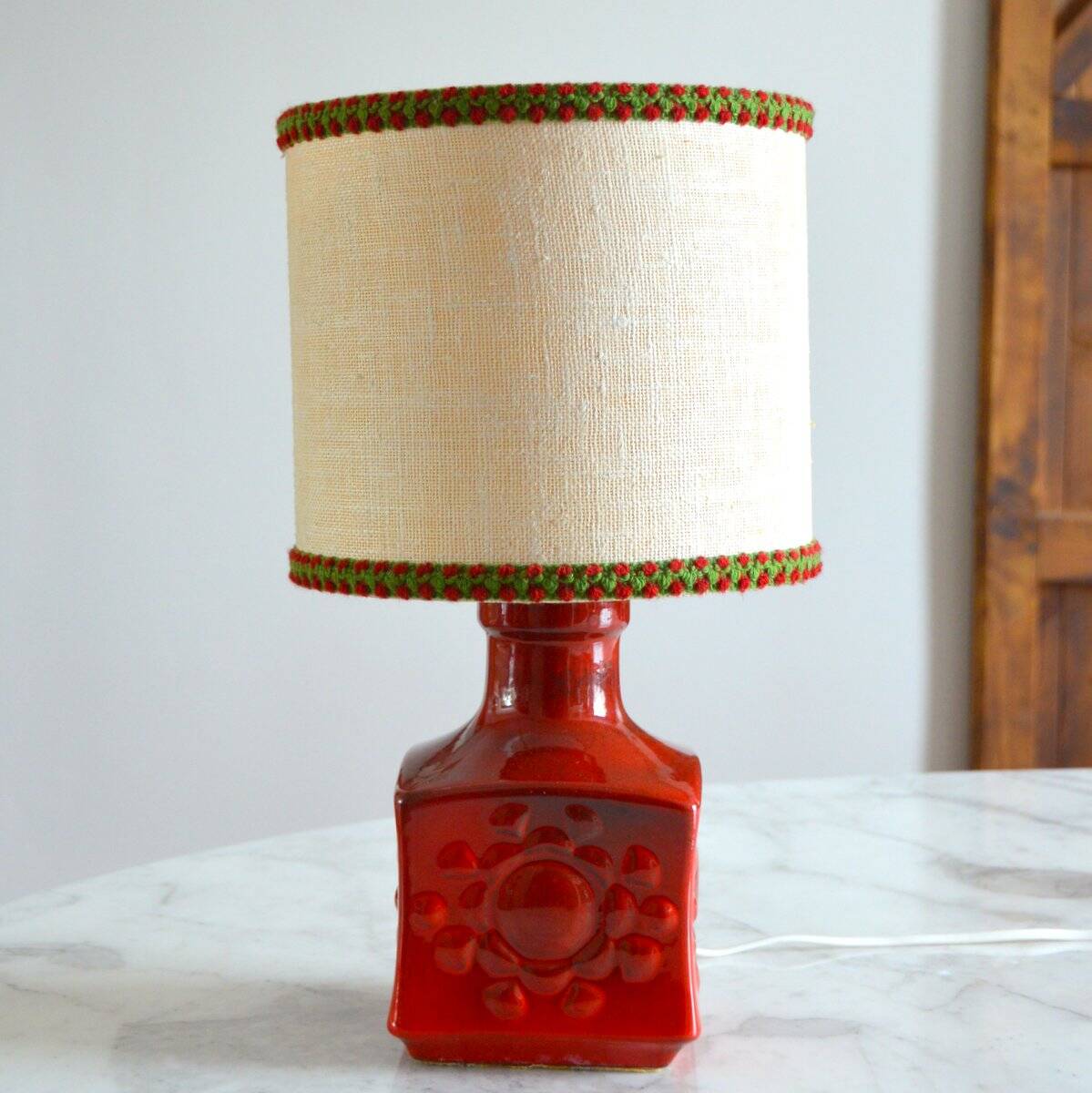 Red ceramic table lamp from Germany, 1970s