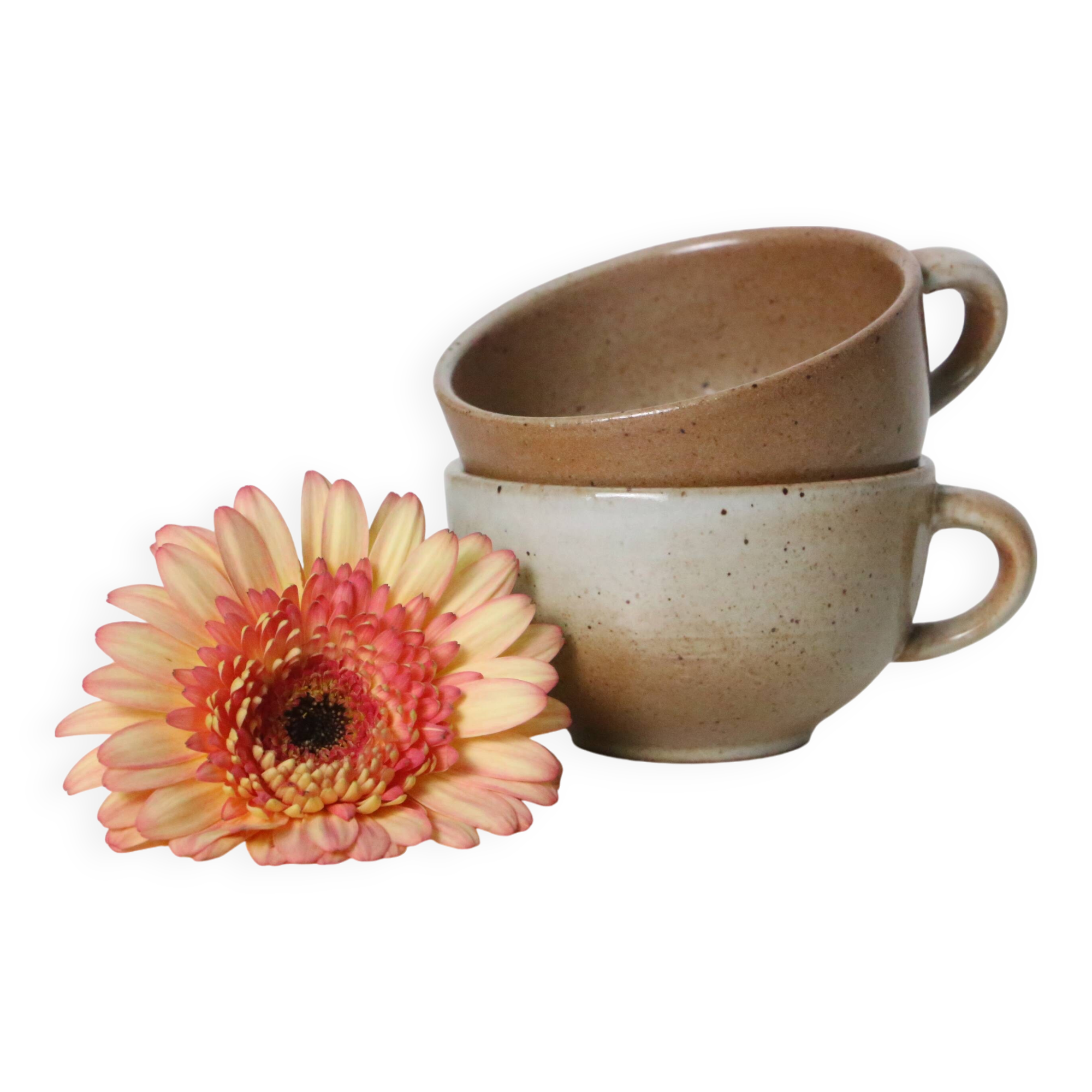 Set of 2 stoneware cups, Grès du Marais, vintage, 1980