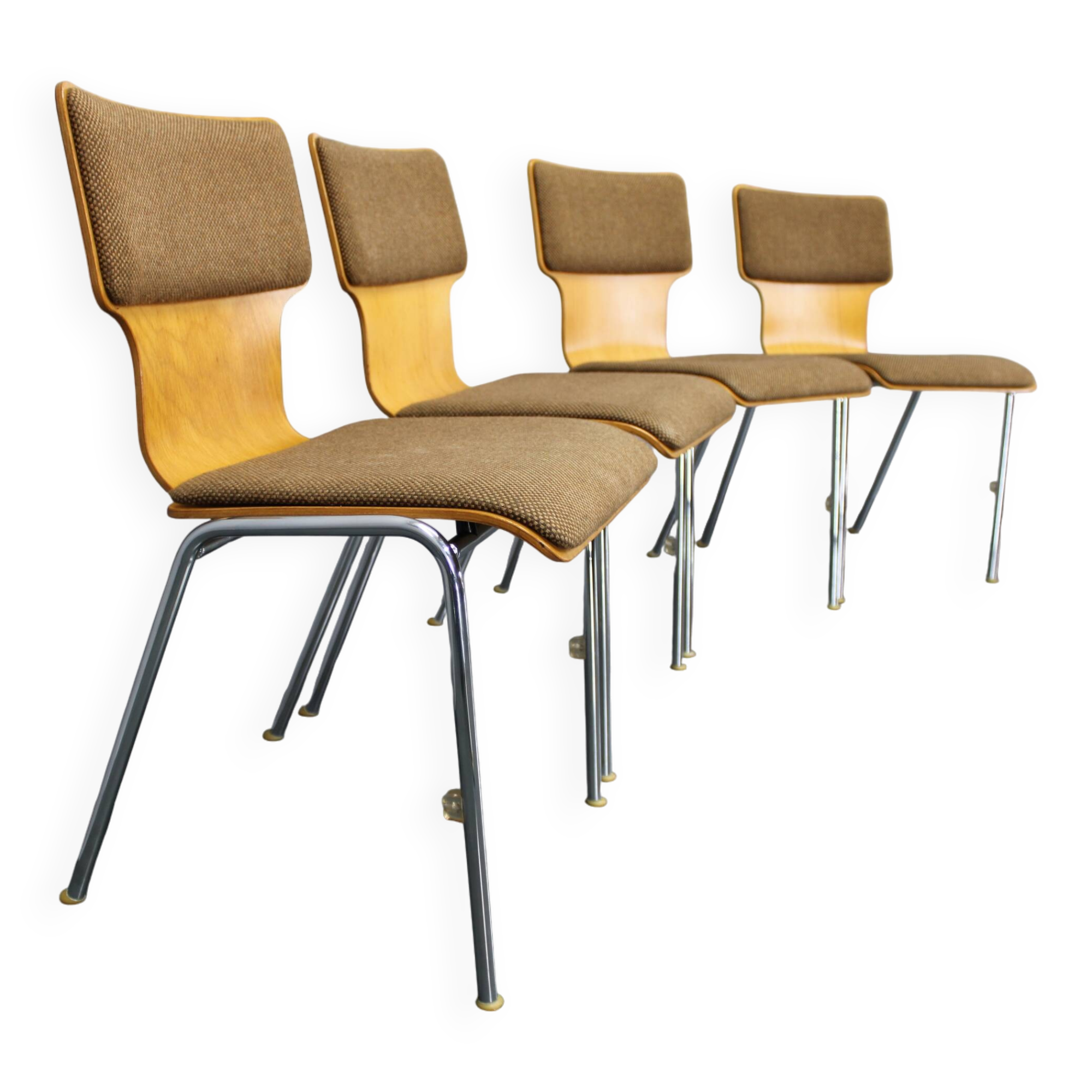 1970s Set of Four Plywood Chairs with Fabric Upholstery , Germany
