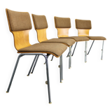 1970s Set of Four Plywood Chairs with Fabric Upholstery , Germany