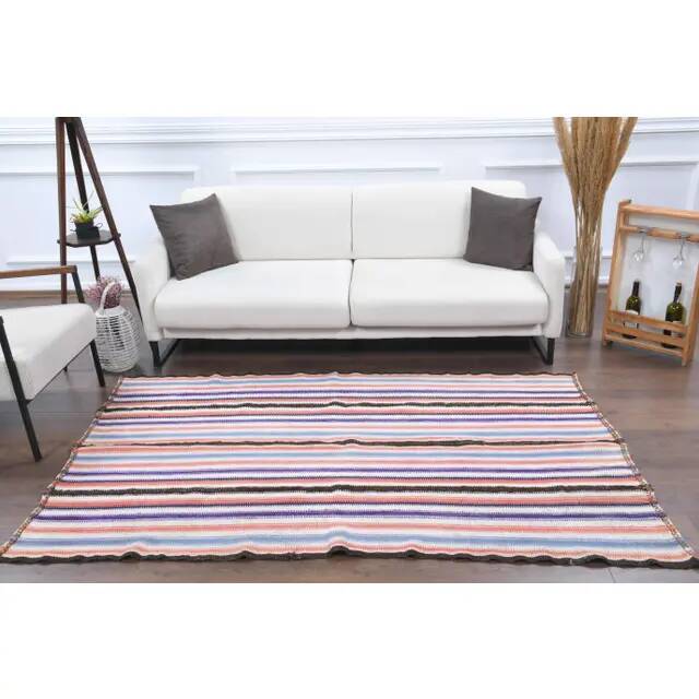 Vintage Turkish Oushak Handmade Wool Cotton Pink Kilim Area Rug 137x219