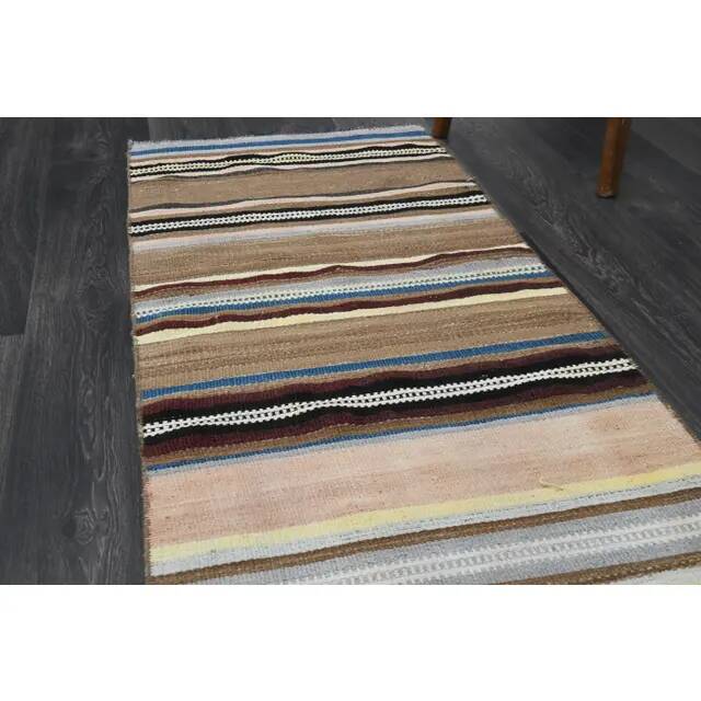 Vintage Turkish Oushak Handmade Wool Cotton Beige Runner Rug 62x284