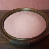 Old Round Mirror In Vintage 70s Rotin 41cm