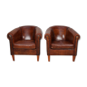 Fauteuils club en cuir coloré vintage Dutch cognac