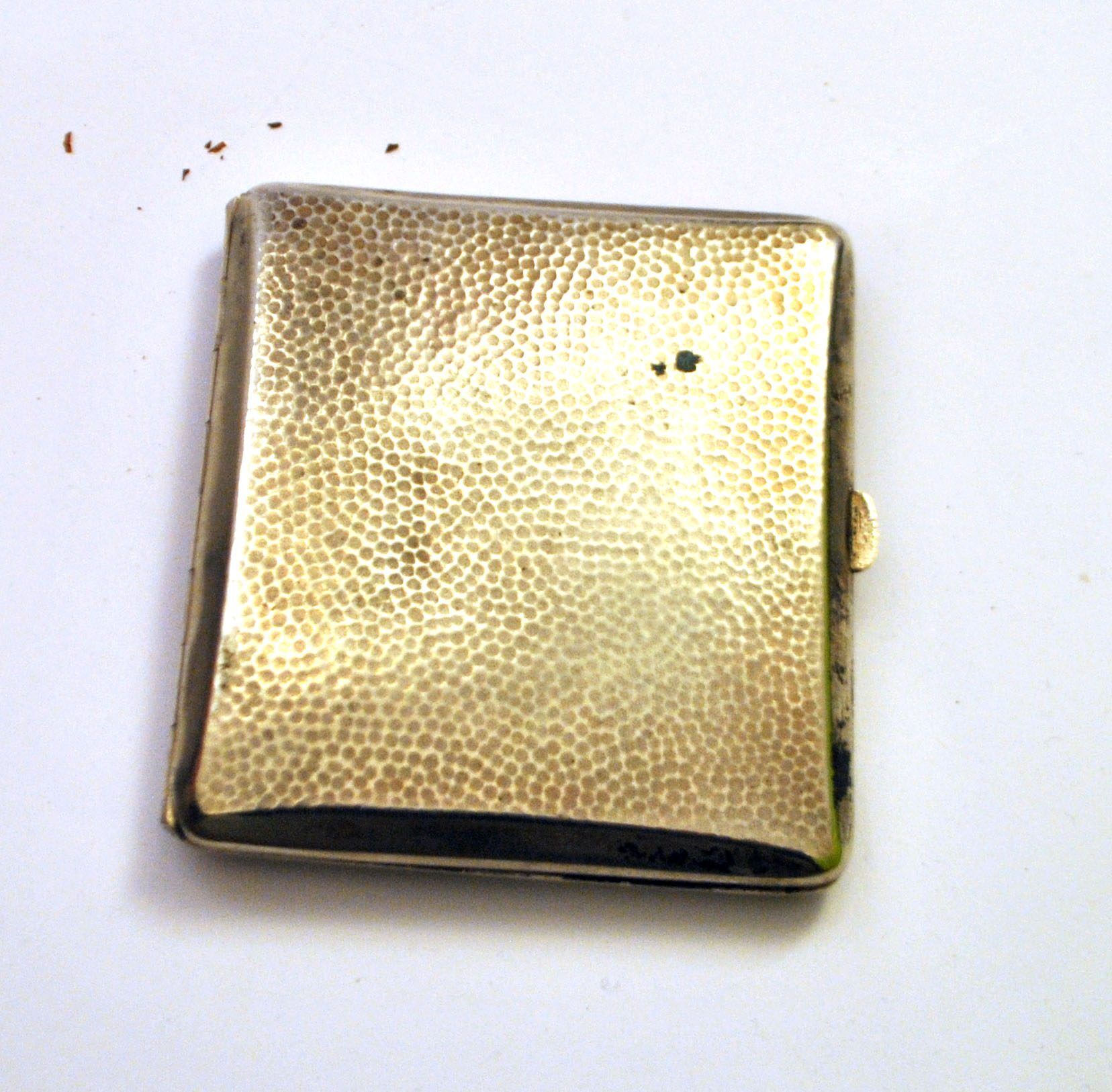 Art Deco cigarette case, alpaca cigarette holder with WS monogram.