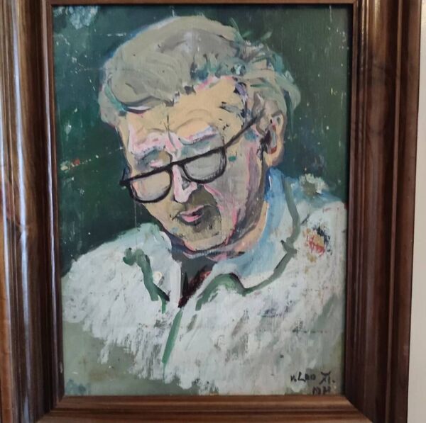 Gouache sur carton encadrée ''Vieil homme aux lunettes '', V. Lod (XXeme)
