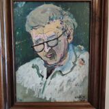 Gouache on framed cardboard "Old man with glasses", V. Lod (20th century)