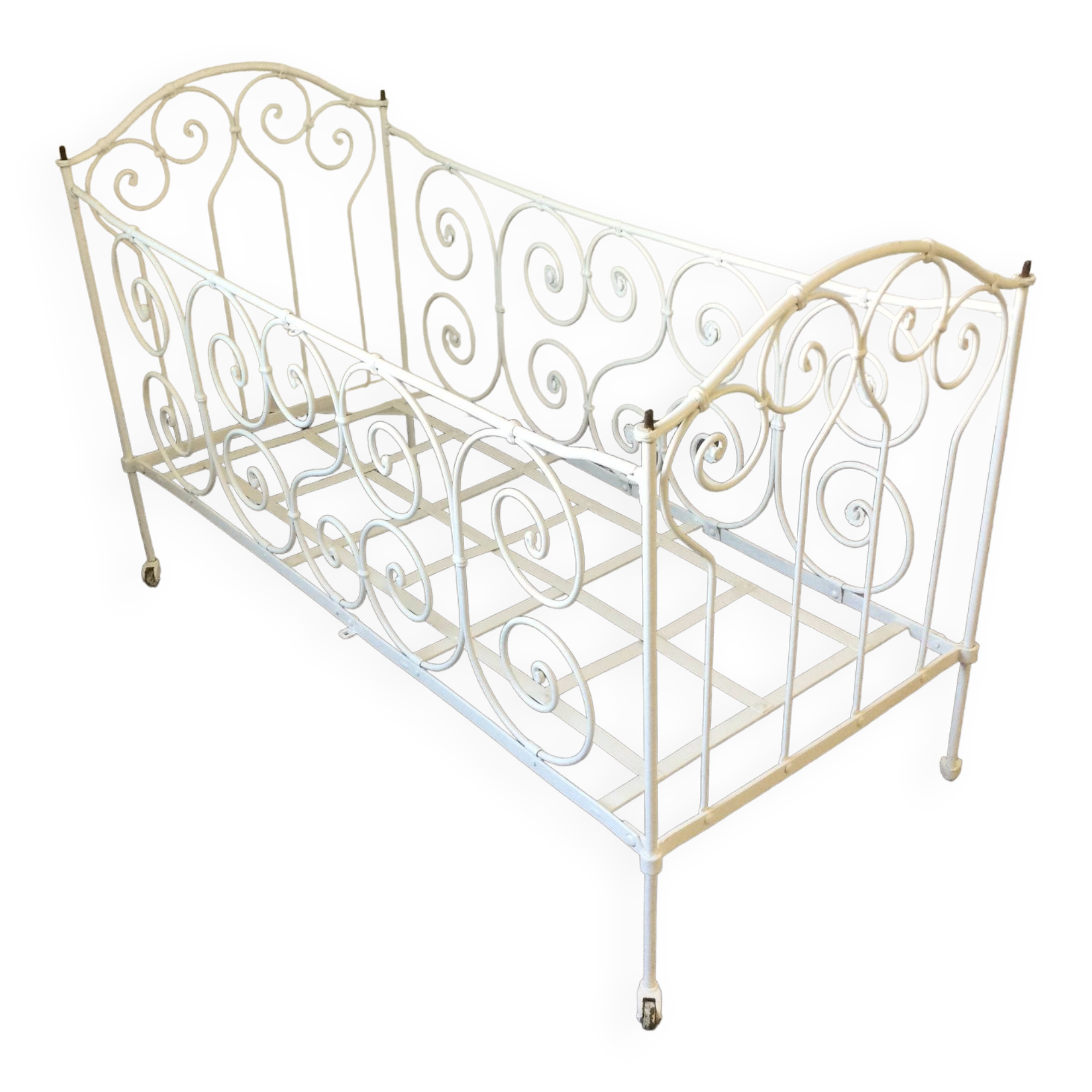 White wrought iron folding bed