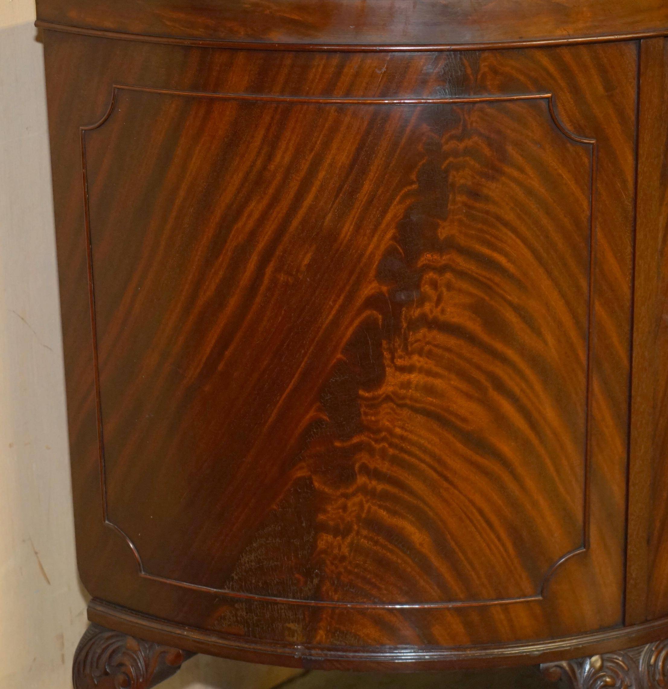 Antique Half-Moon Buffet in Flamed Hardwood, Cluster and Ball Legs, Restored