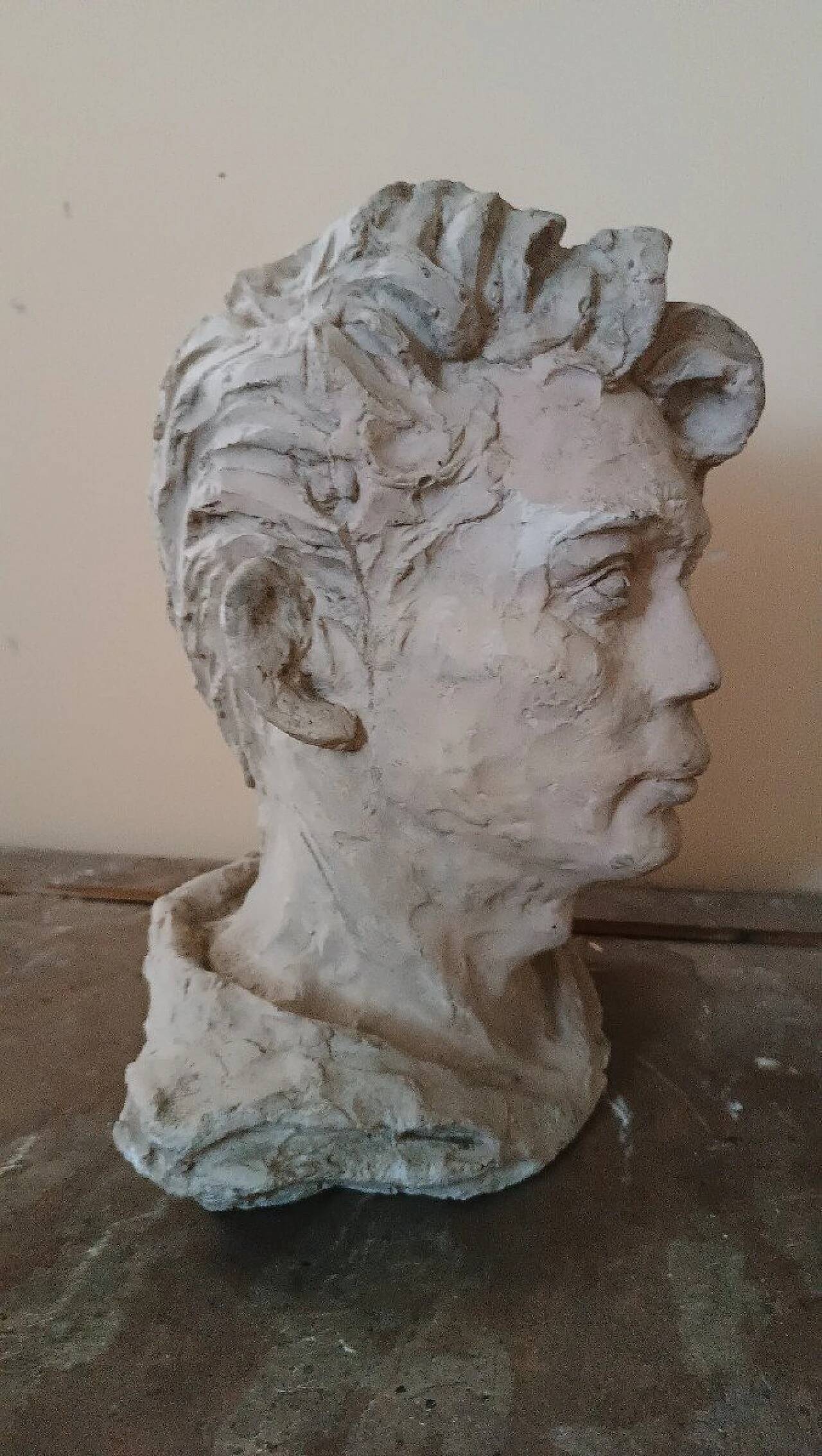 A. Novelli, male bust, plaster sculpture